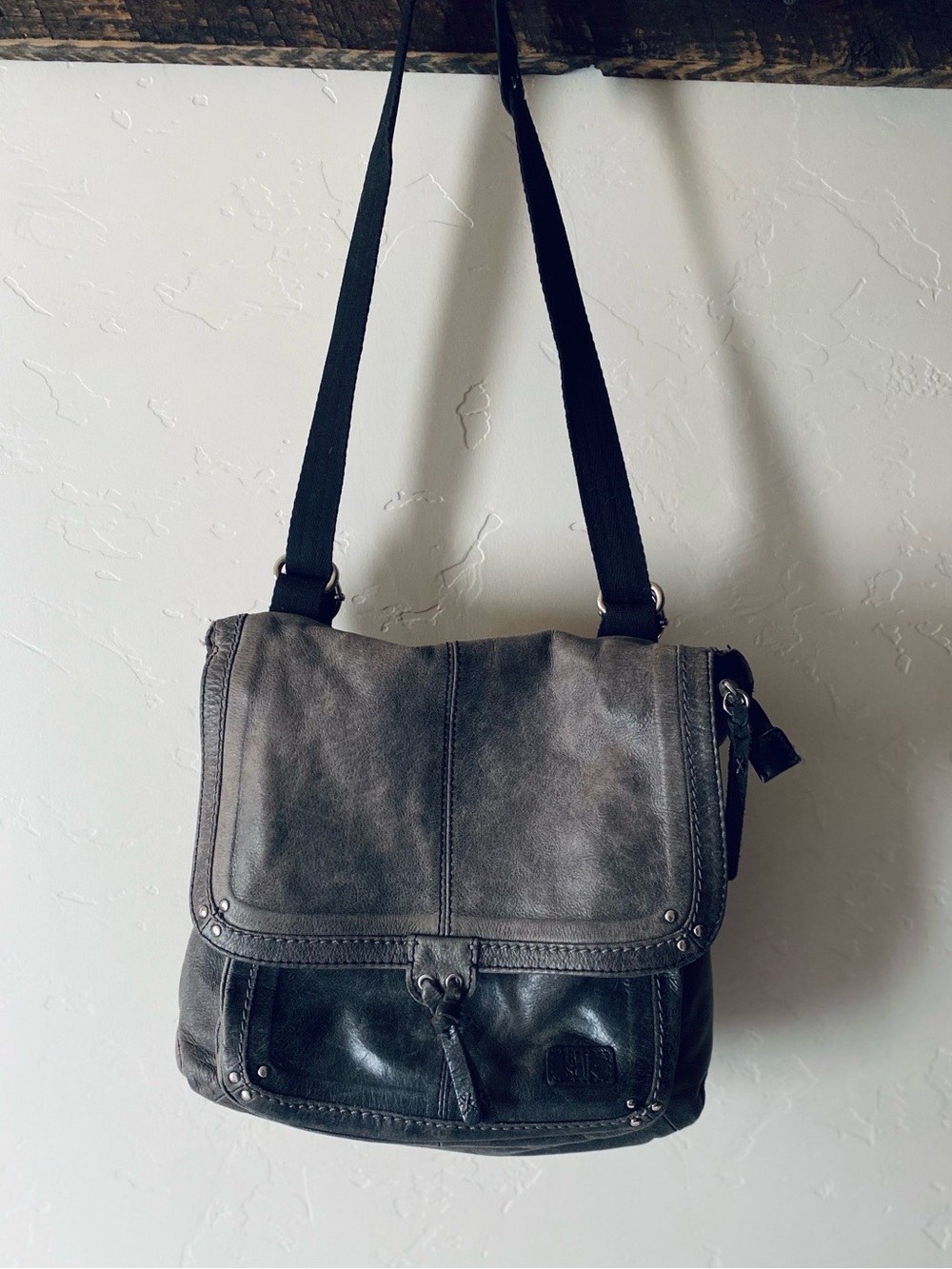 The Sak Gray and Black Leather Crossbody Messenger